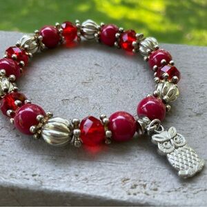 6/$20 Stretchy, Handcrafted Bracelet with Owl Pendant, Excellent Preloved Cond.